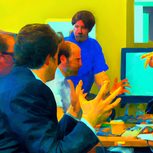 A business owner sitting at a desk surrounded by technical experts managing their WordPress website.