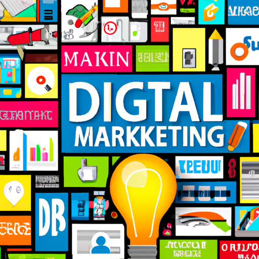 A colorful collage of various digital marketing icons and symbols, representing the diverse strategies and tools mentioned in the text.