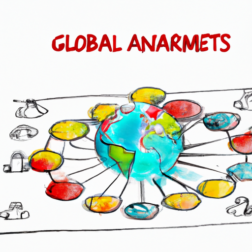 A colorful infographic showing a globe with digital channels connecting businesses to a global audience.