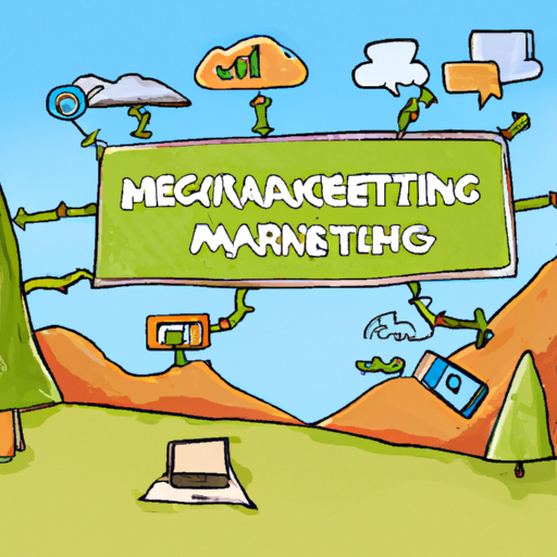 A digital landscape with interconnected marketing tools.