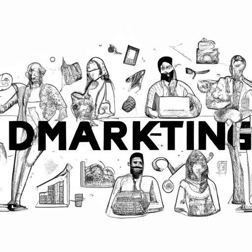 A diverse group of professionals utilizing various digital marketing tools and technologies to navigate the digital landscape.