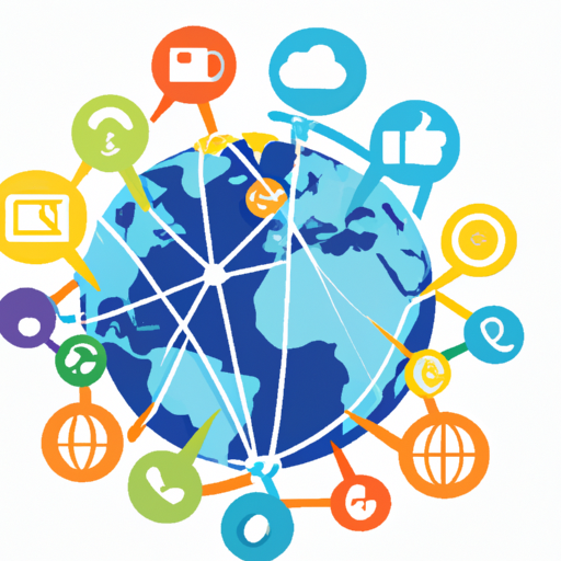 A globe covered in interconnected social media icons representing global reach and online marketing.