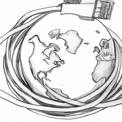 A globe covered in internet cables.
