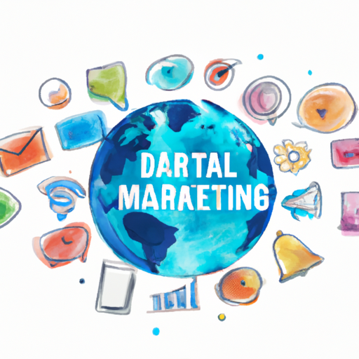 A globe with digital marketing icons.