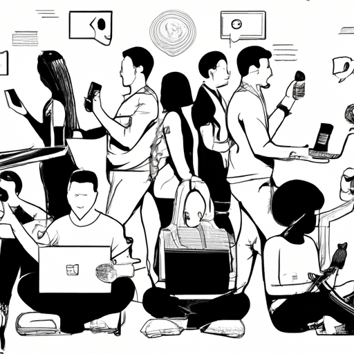 An image of a diverse group of people engaging with digital devices and social media platforms, symbolizing the power of online marketing to connect with a wide audience.