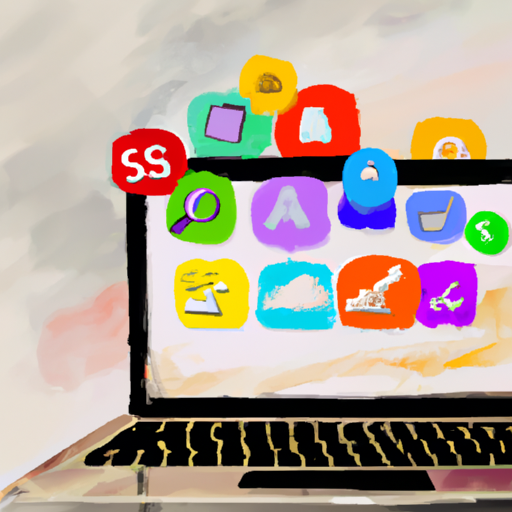 An image of a laptop displaying a website ranking at the top of search engine results with social media icons in the background.
